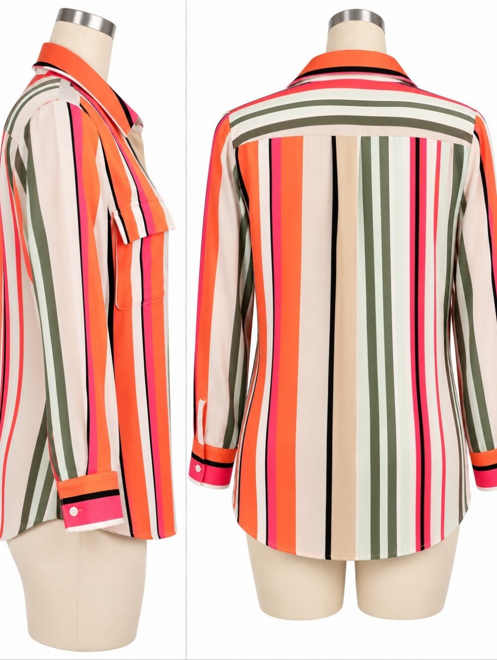 Striped Button-Front Blouse in Multi-Color - Picture 4 of 8